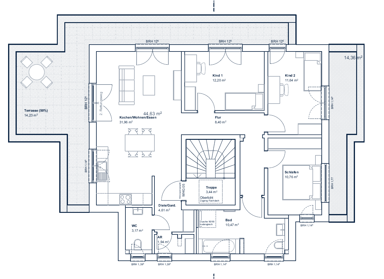 Grundriss Dachgeschoss: 4-Zimmer-Penthouse mit Dachterrasse